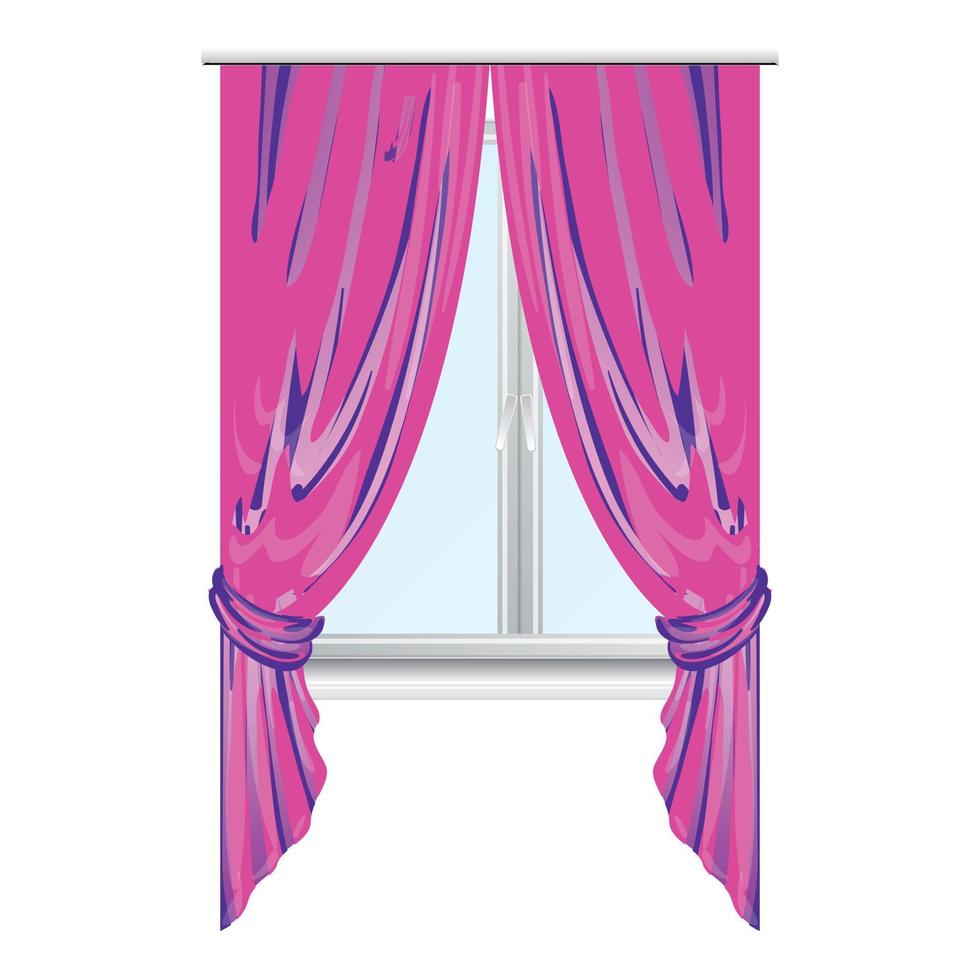icono de cortina de ventana rosa, estilo de dibujos animados vector