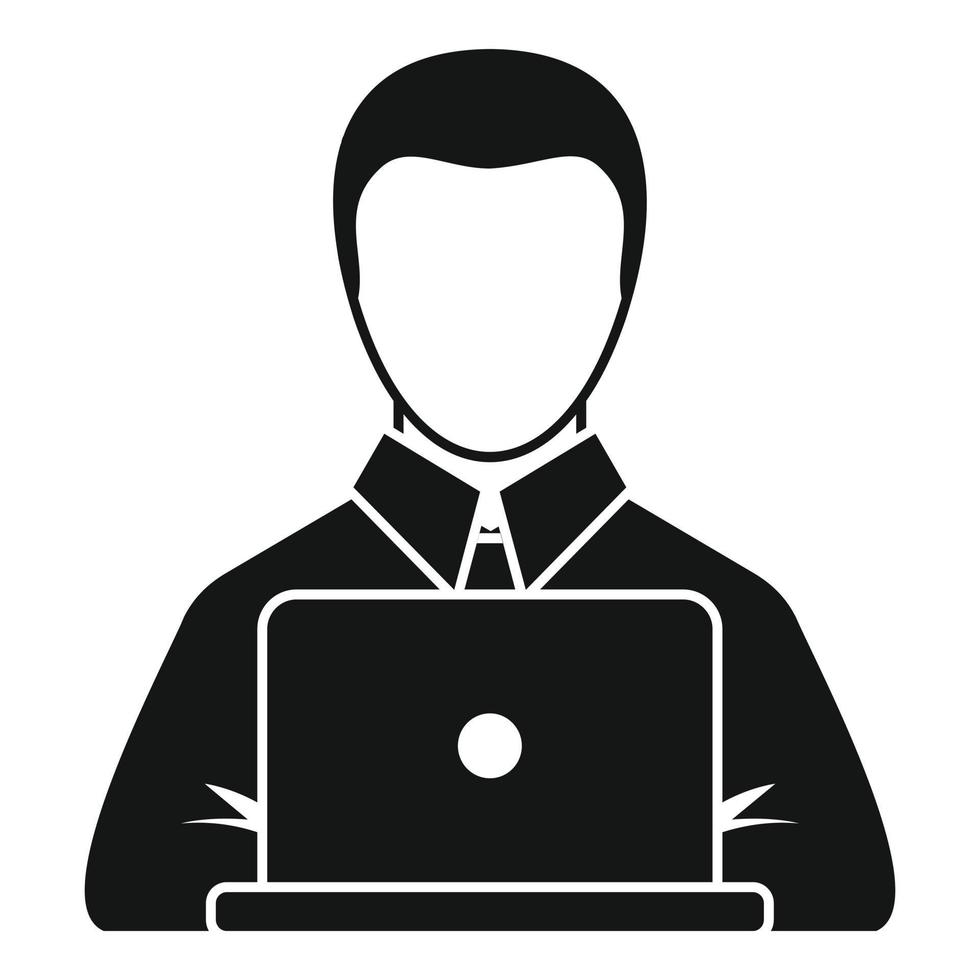 Manager works laptop icon, simple style vector