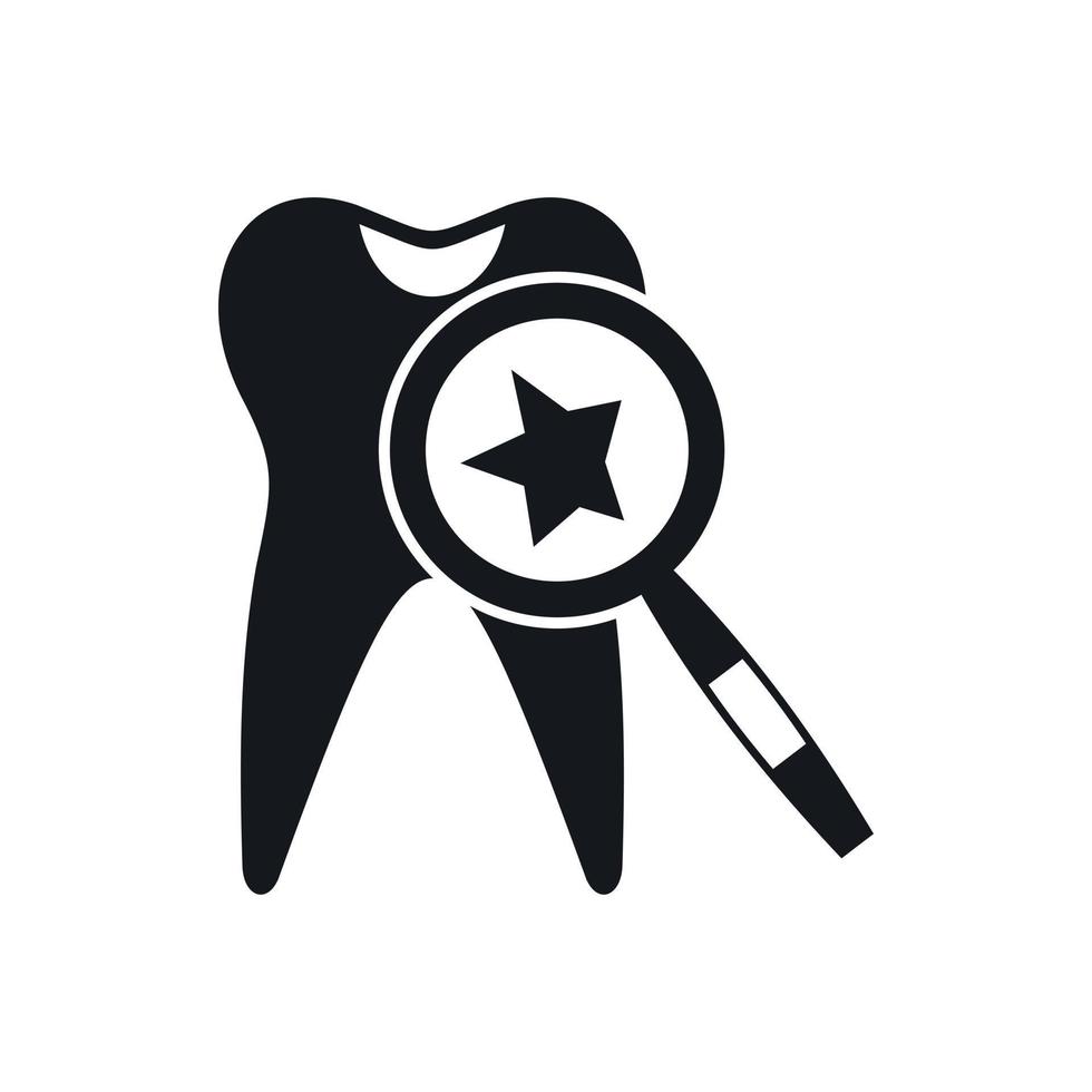 Tooth with magnifying glass icon, simple style vector