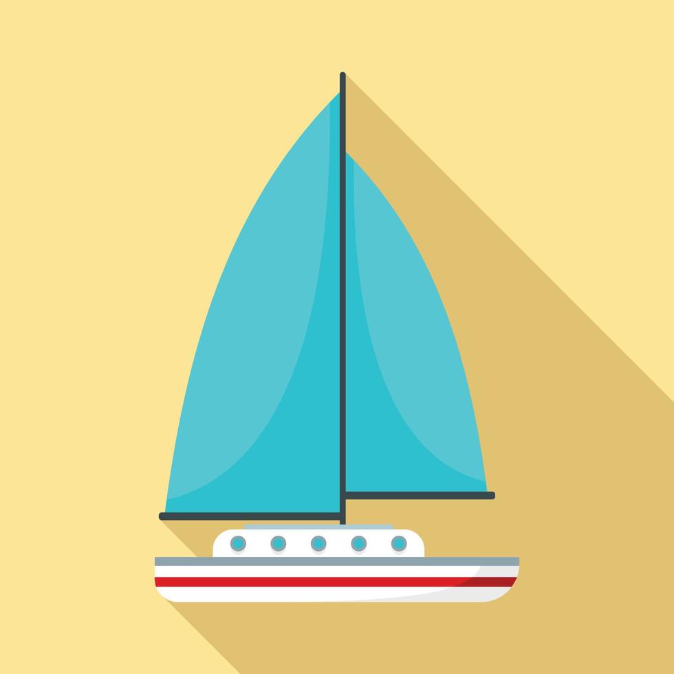 Blue sail boat icon, flat style vector