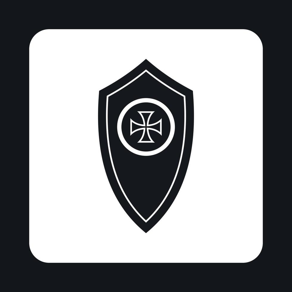 Army shield with cross icon, simple style vector