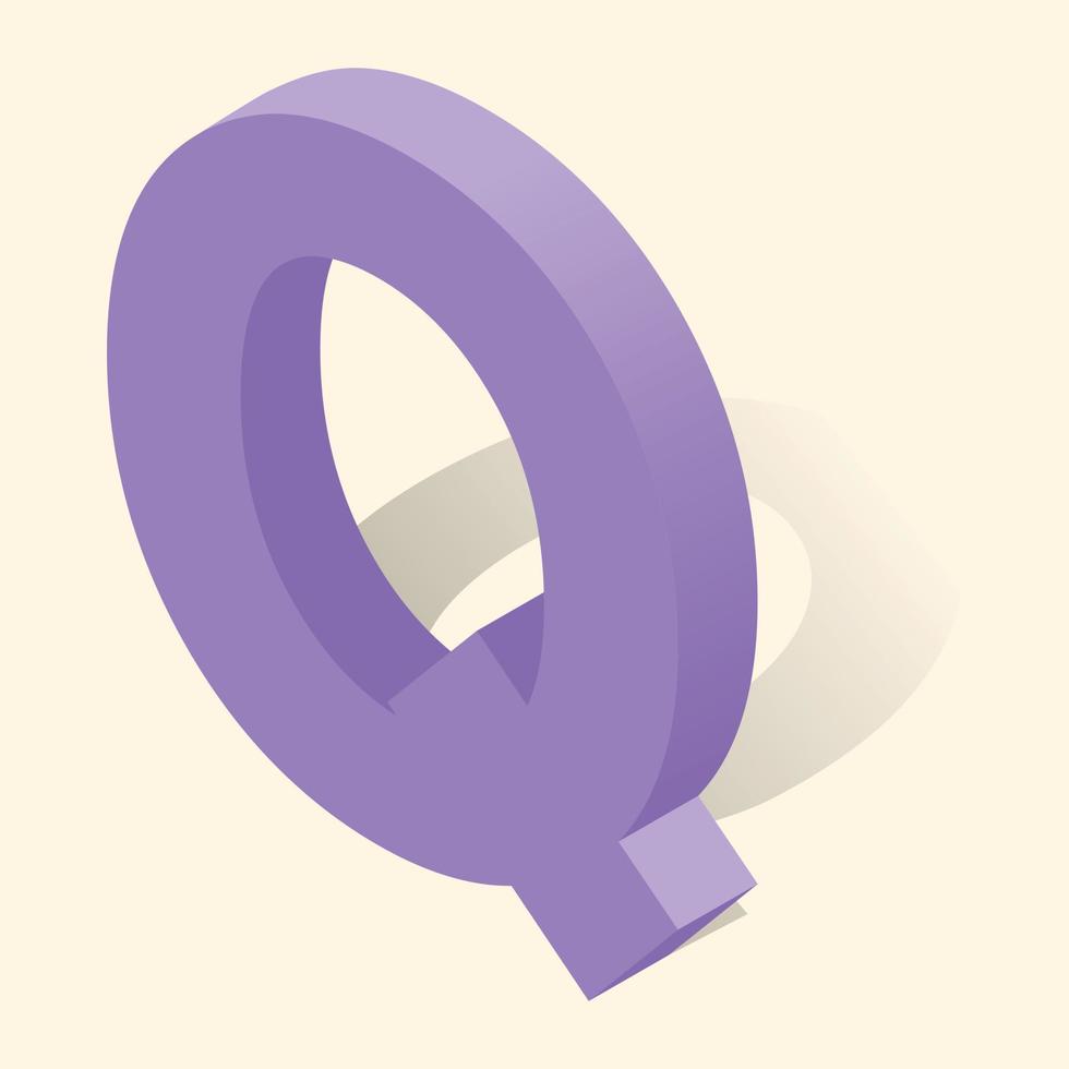 Q letter in isometric 3d style with shadow vector