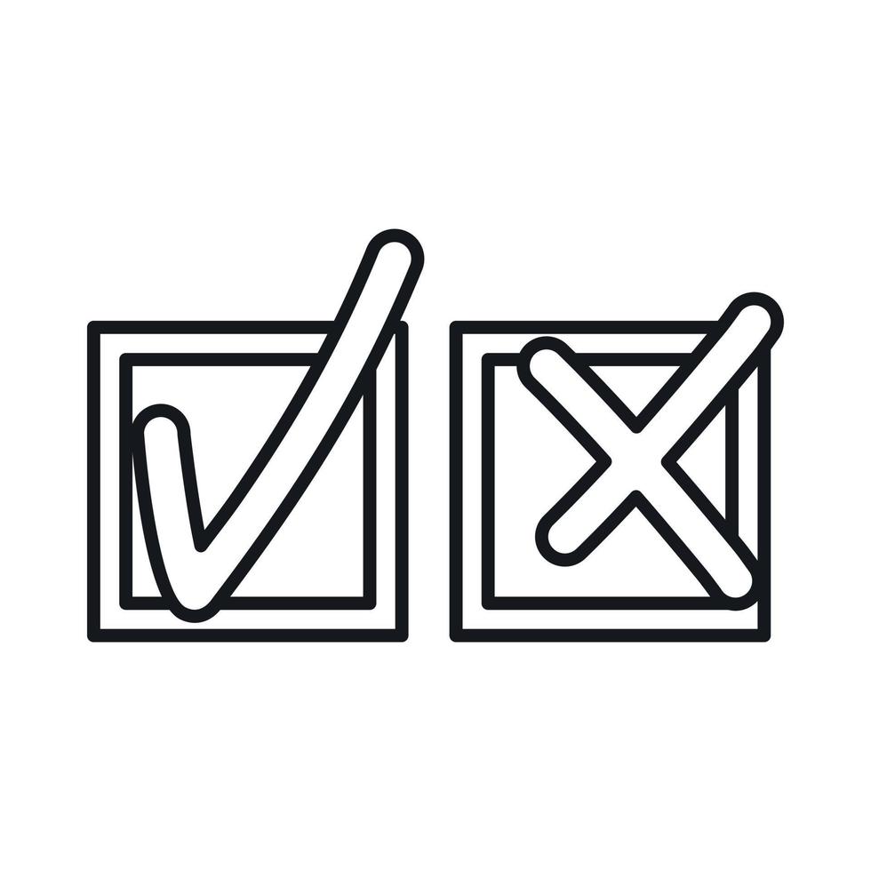 Tick and cross icon, outline style vector