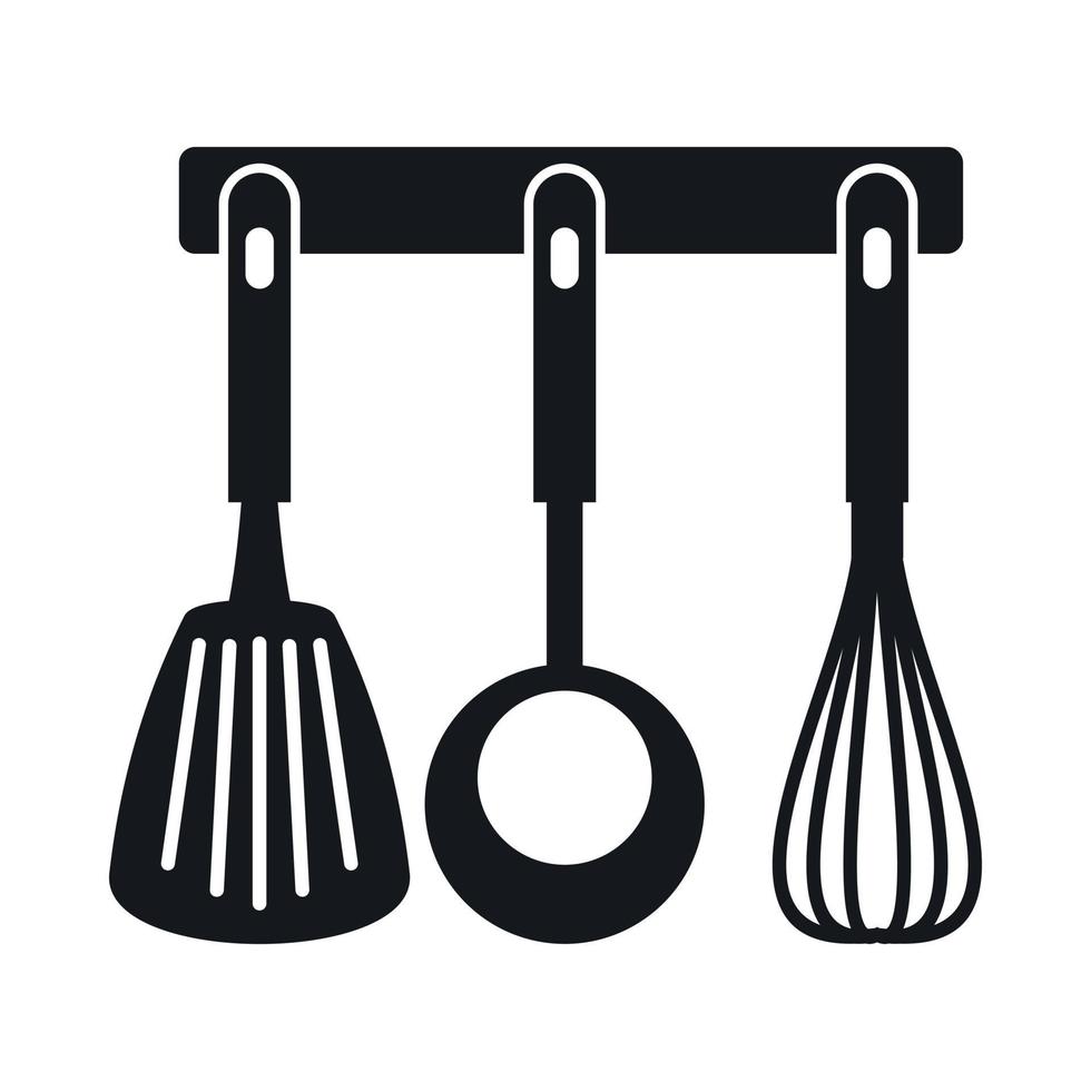 Spatula, ladle and whisk, kitchen tools icon vector