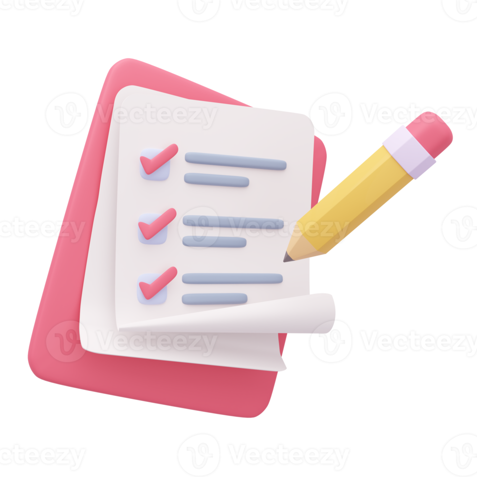 3D report paper clipboard. Note paper for checklist notes. 3D illustration. png