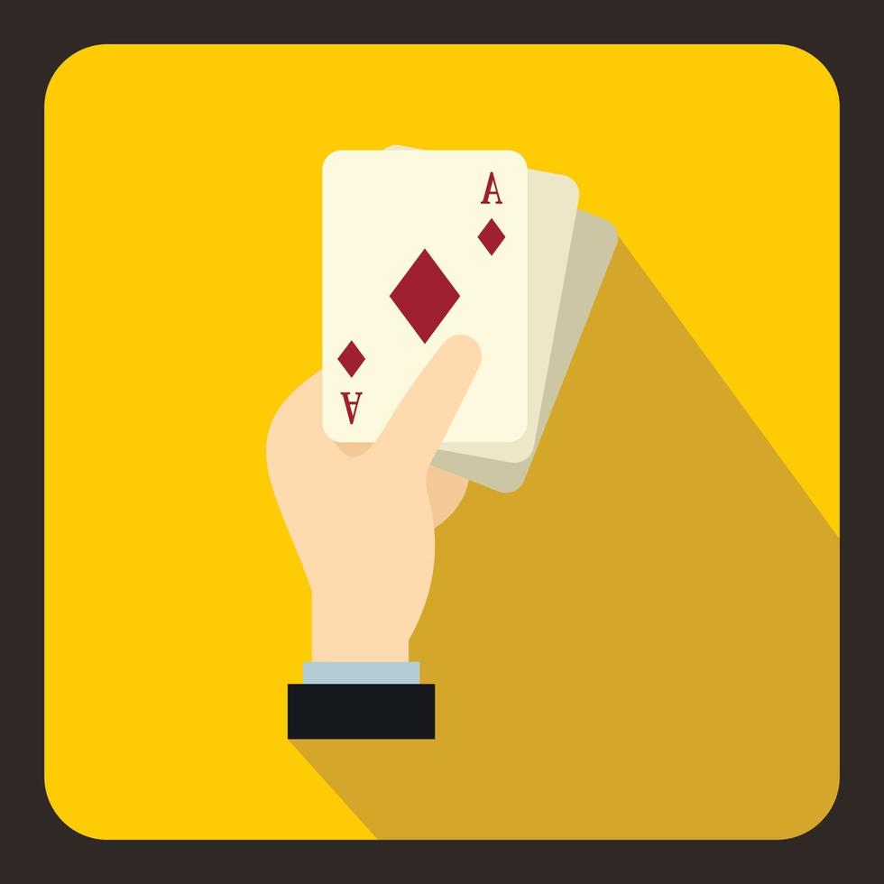 Hand holding playing cards icon, flat style vector