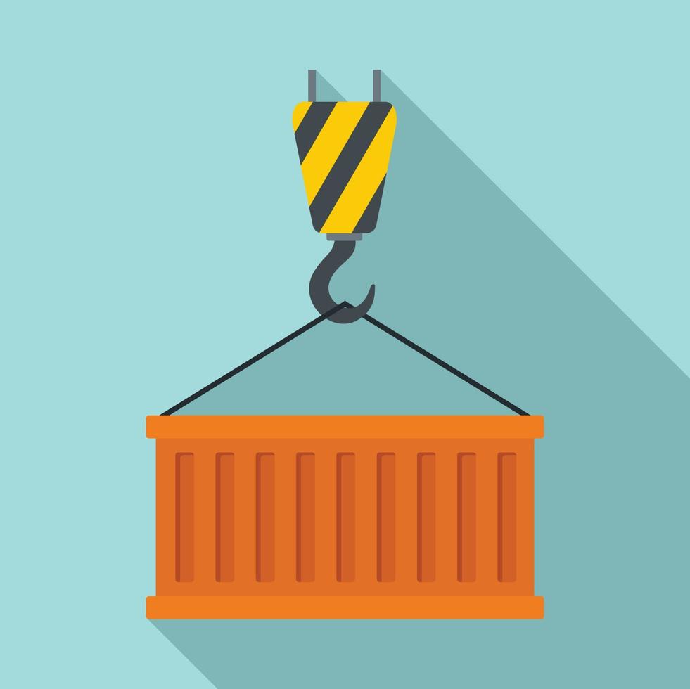 Container on crane hook icon, flat style vector