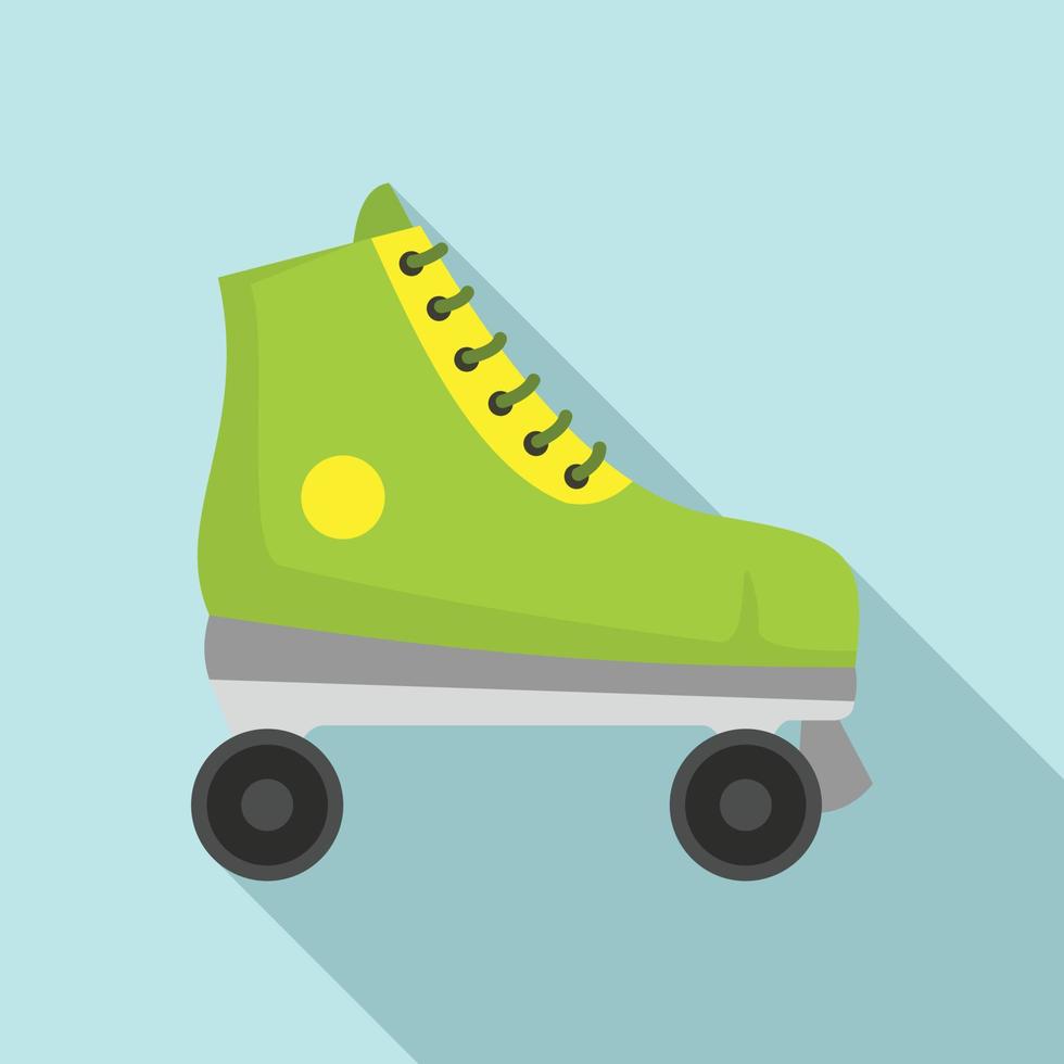 icono de patines verdes, estilo plano vector