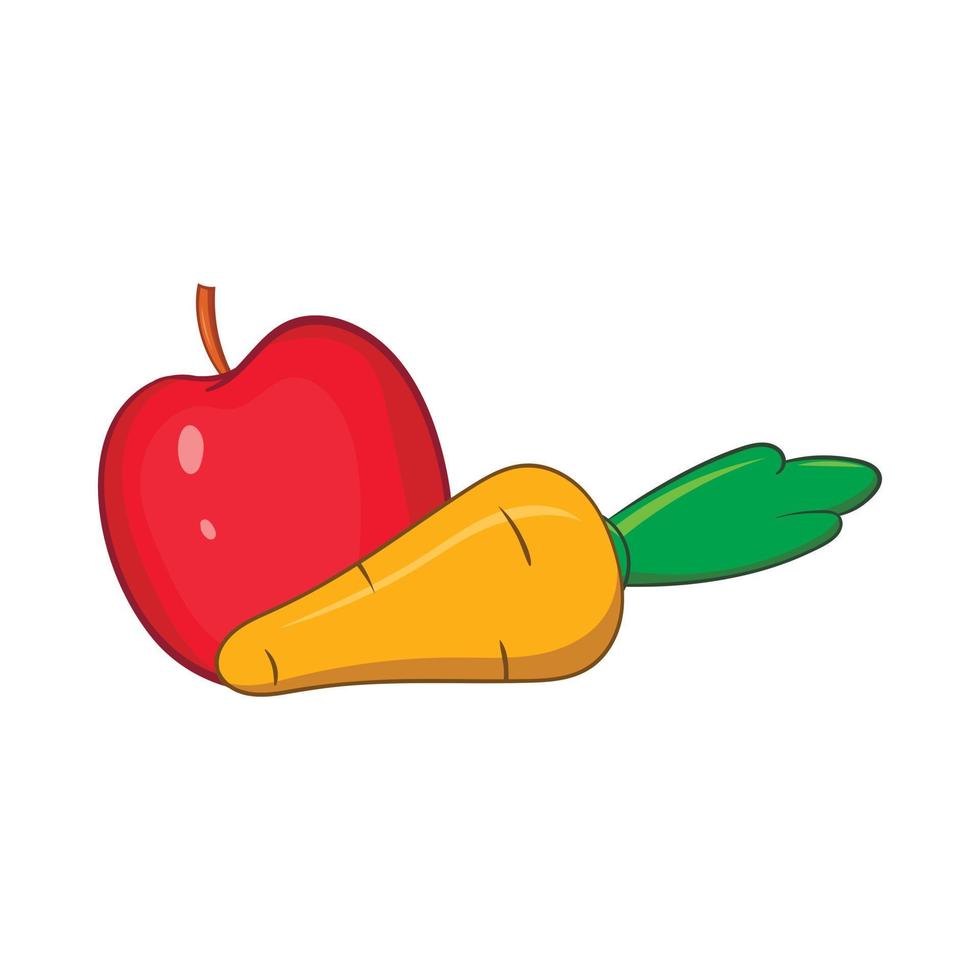 Apple and carrot icon, cartoon style vector