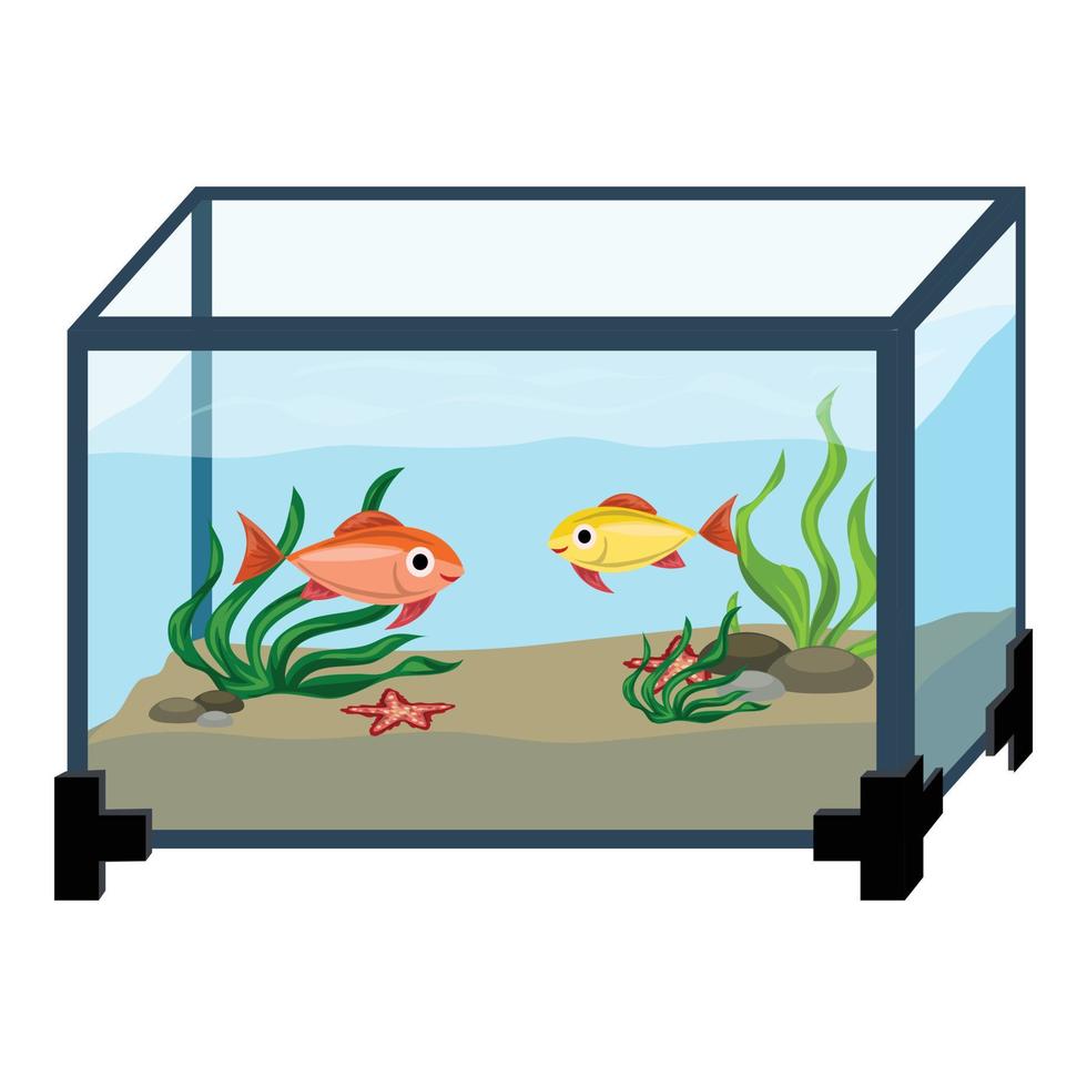 Aquarium in room icon, cartoon style vector