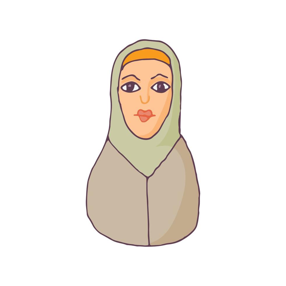 mujer en icono de hijab, estilo de dibujos animados vector