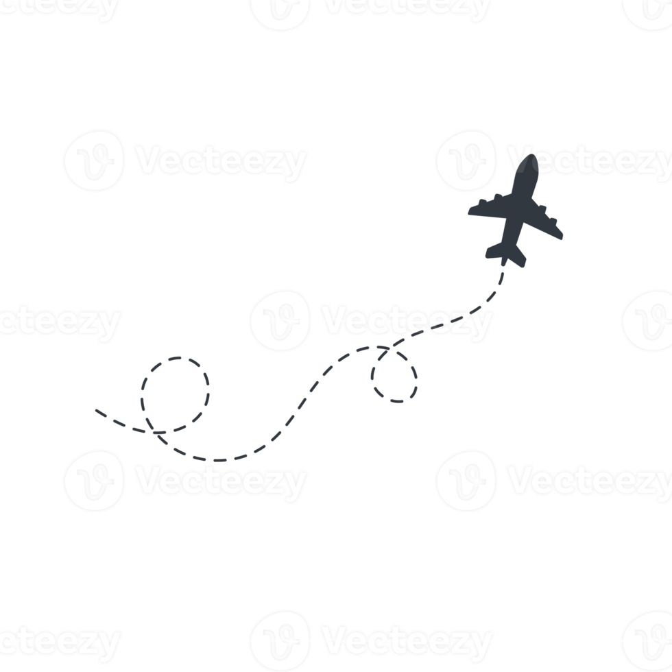 Airplane routes travel icon. Travel from start point and dotted line tracing. png