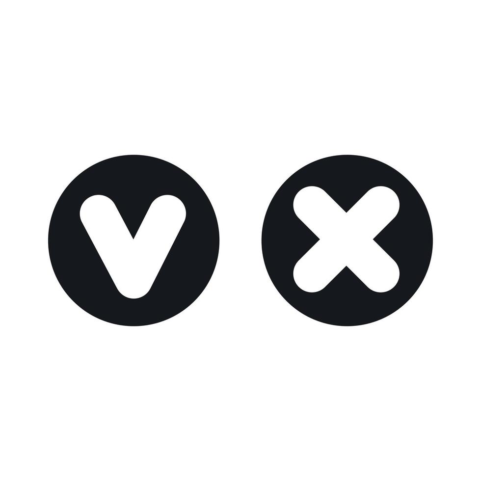 Fat tick and cross in circles icon, simple style vector