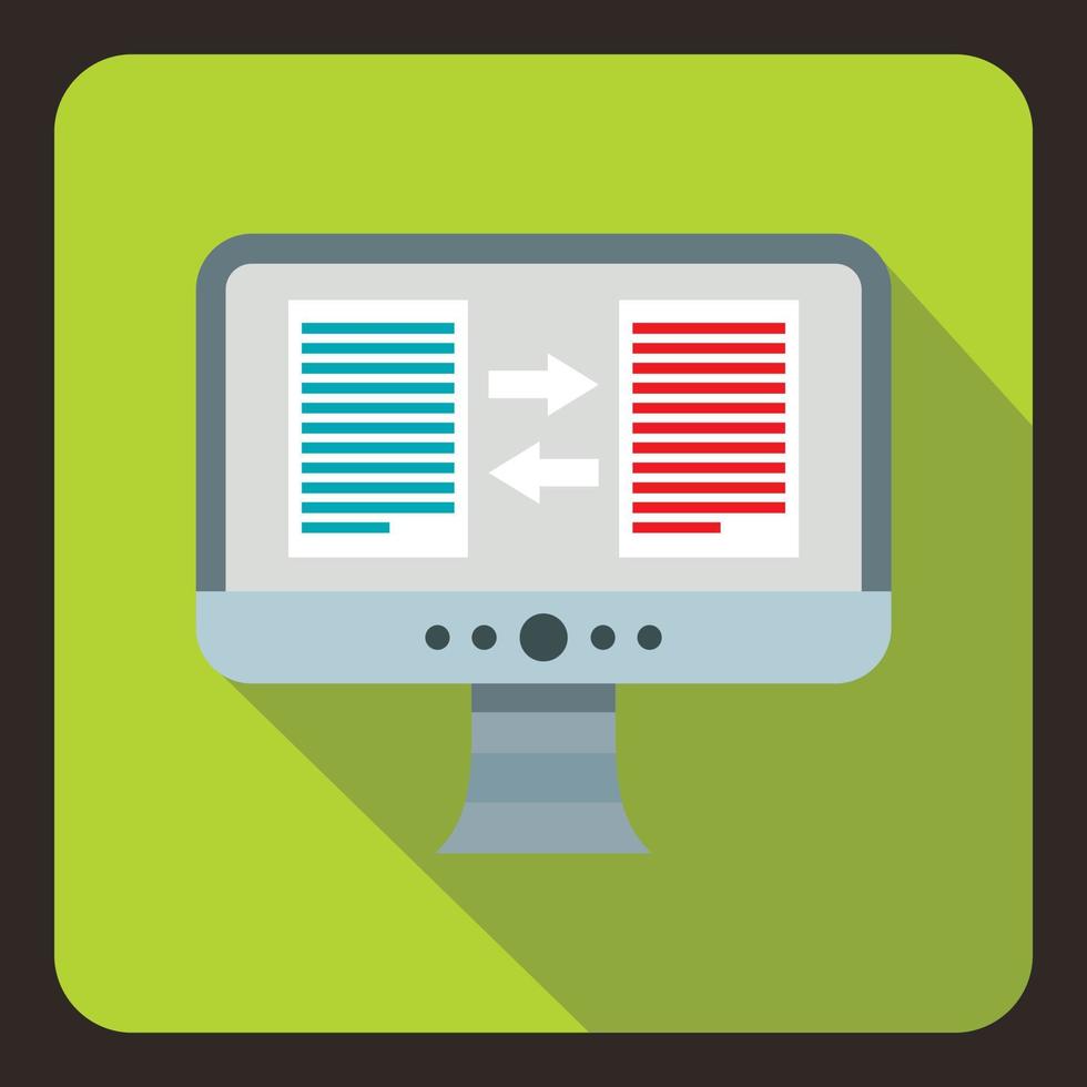 Translation of text on computer icon, flat style vector
