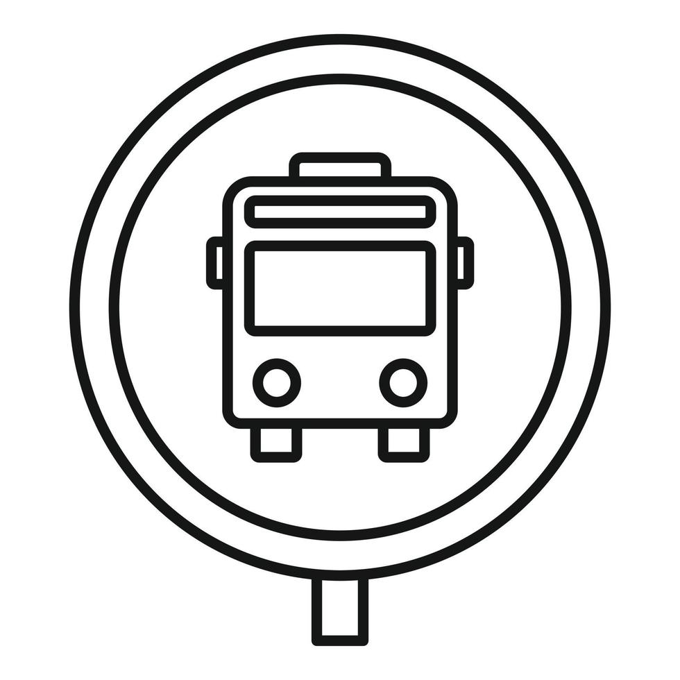 Circle bus stop sign icon, outline style vector