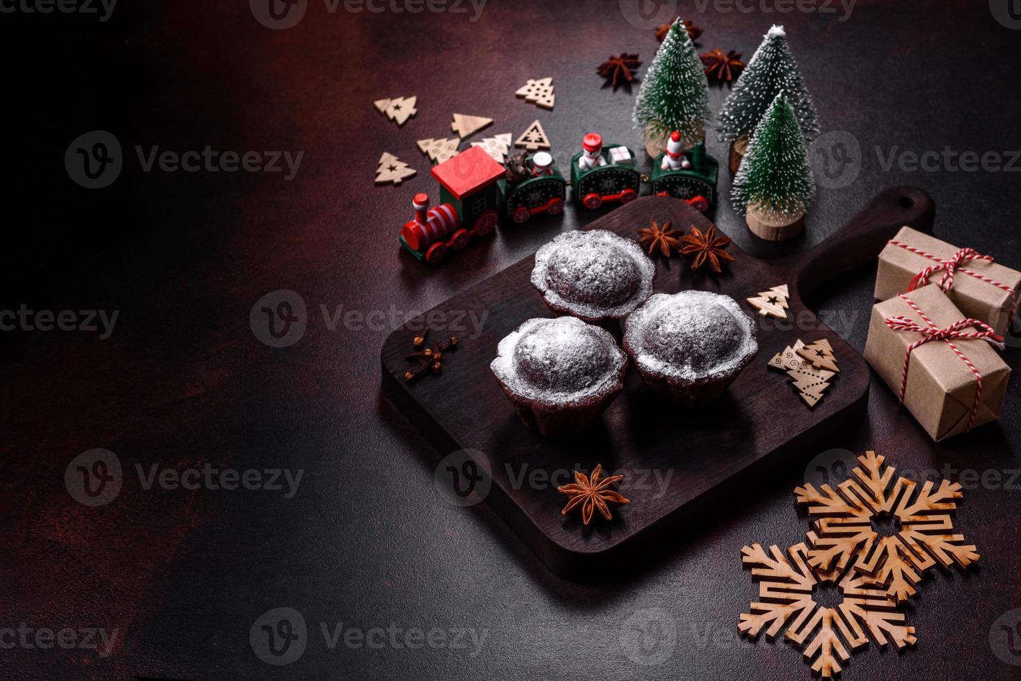 Sweet tasty fresh festive baking on a dark concrete background photo