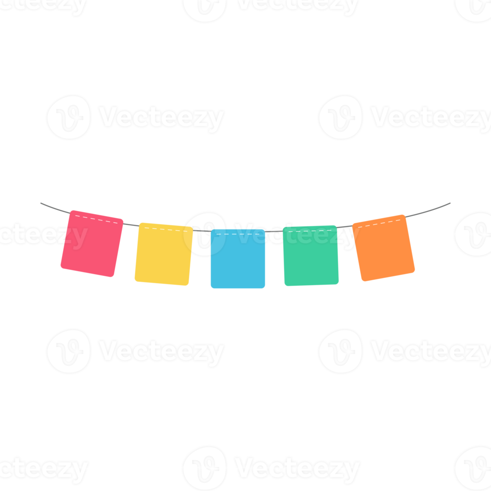 Party bunting flags. Colorful flags to hang at celebration parties. png