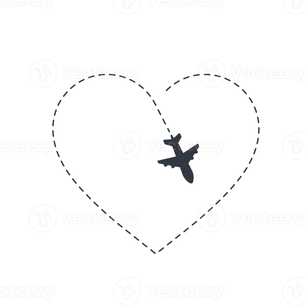 Airplane routes travel icon. Travel from start point and dotted line tracing. png