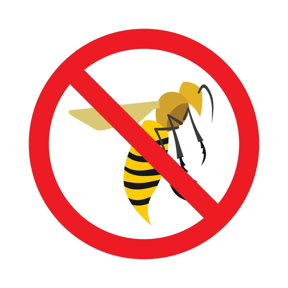 Prohibition sign wasps icon, flat style vector