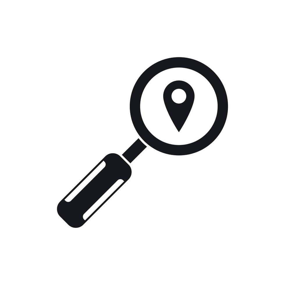 Magnifying glass and location icon, simple style vector