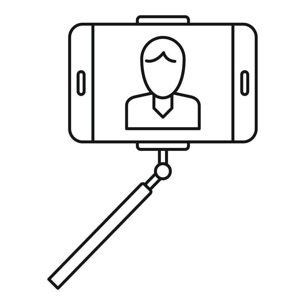 hombre toma selfie monopod icono, estilo de contorno vector