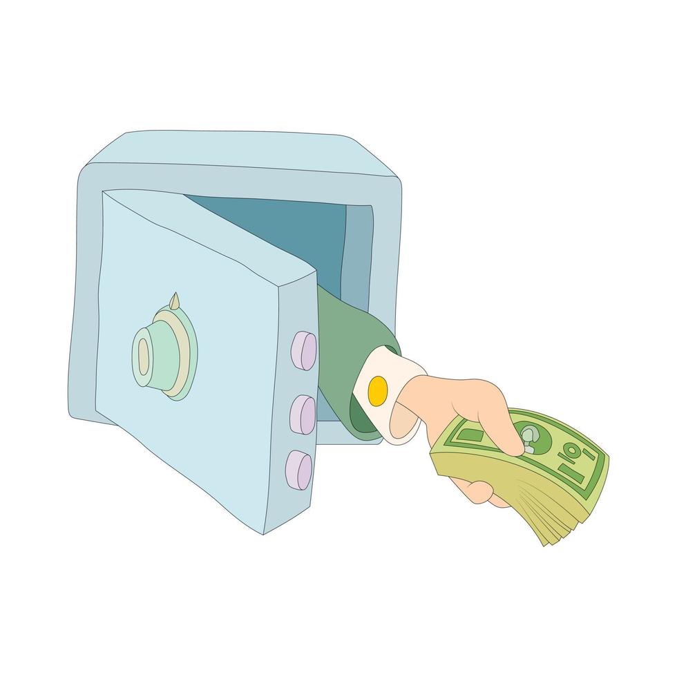 mano dando dinero desde el icono de la caja fuerte vector