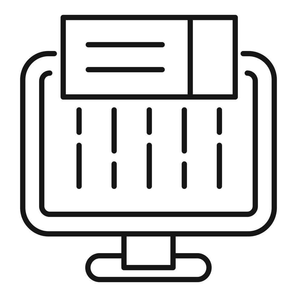 icono de boleto en línea de computadora, estilo de contorno vector