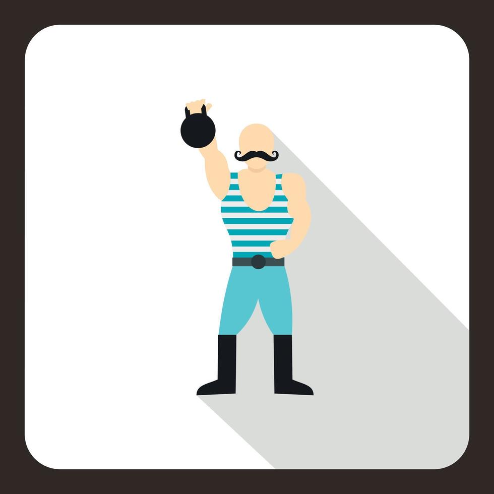 Strong man with kettlebell icon, flat style vector