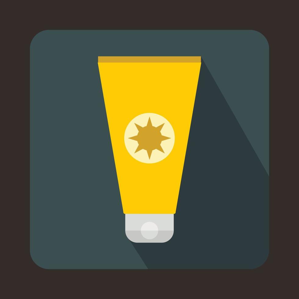 Tube with sunbathing cream icon, flat style vector