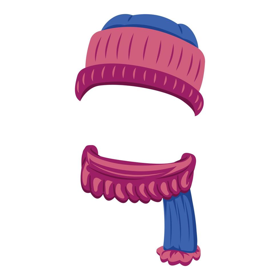 Fashionable hat and scarf icon, cartoon style vector