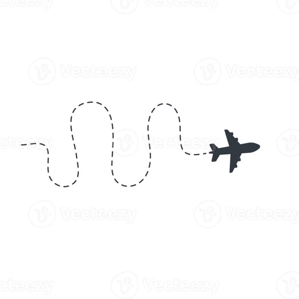 Airplane routes travel icon. Travel from start point and dotted line tracing. png