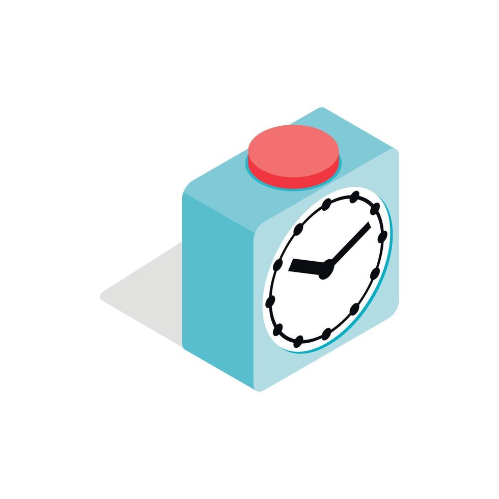 Clock with red button icon, isometric 3d style vector