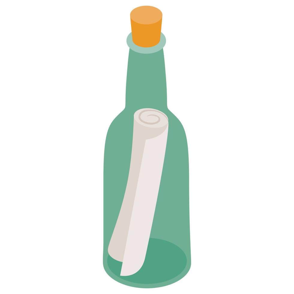 Bottle with note icon, isometric 3d style vector