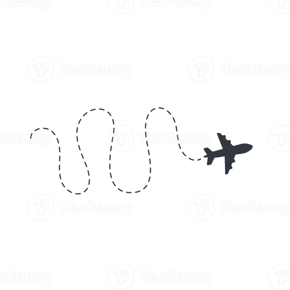 Airplane routes travel icon. Travel from start point and dotted line tracing. png