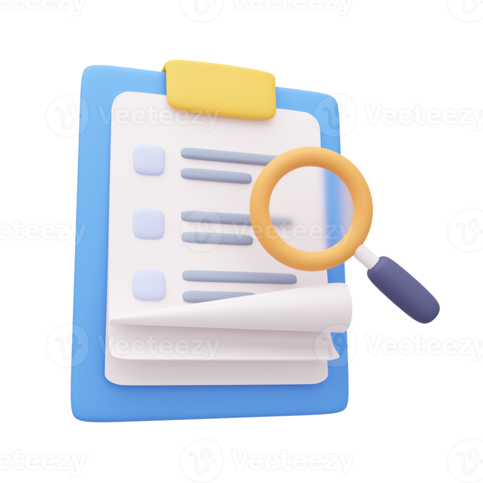 3D report paper clipboard. Note paper for checklist notes. 3D illustration. png