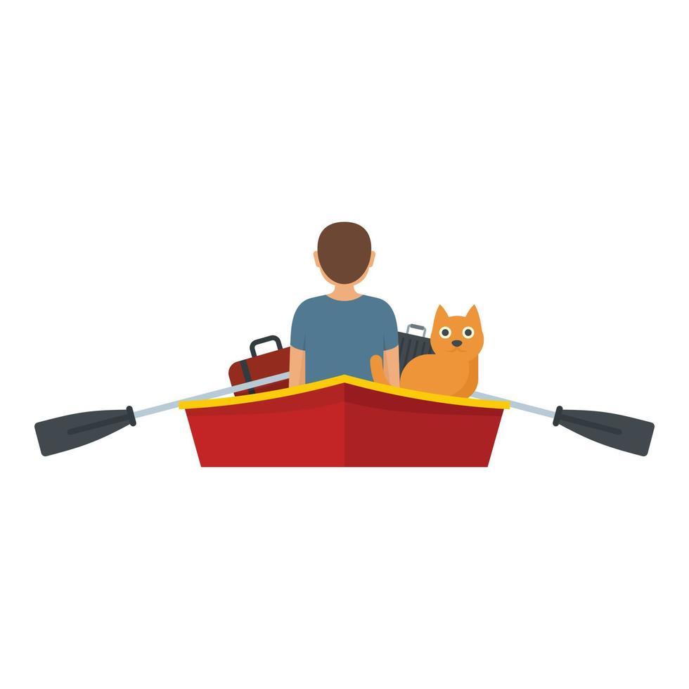 Man in boat after flood icon, flat style vector