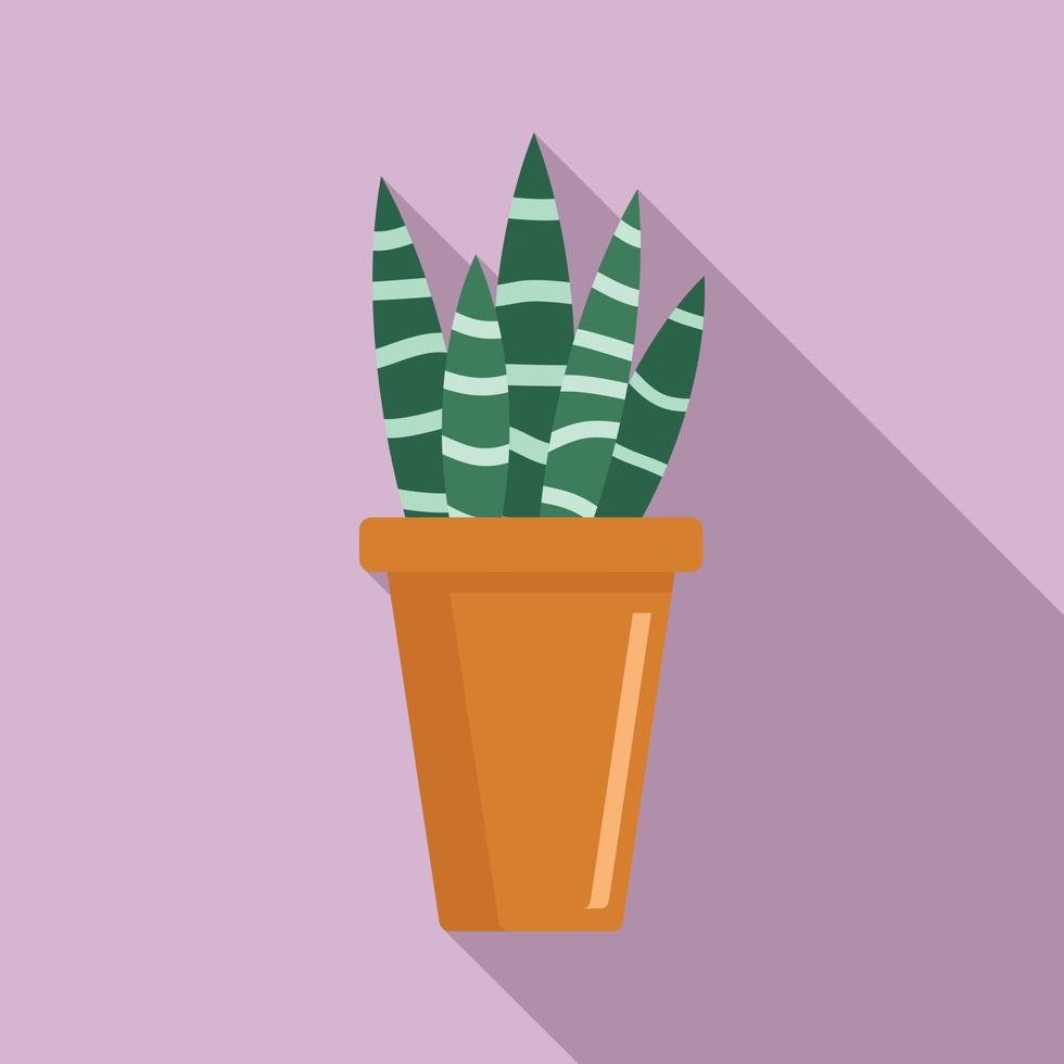 Striped succulent home pot icon, flat style vector