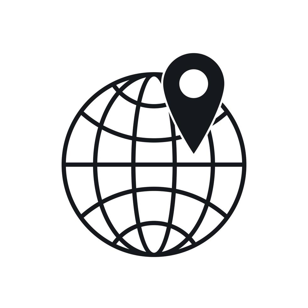 Globe with pin icon, simple style vector