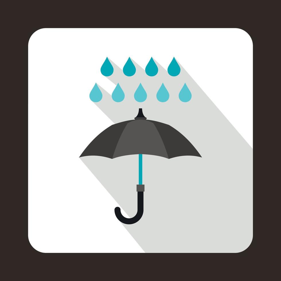 Black umbrella and rain drops icon, flat style vector