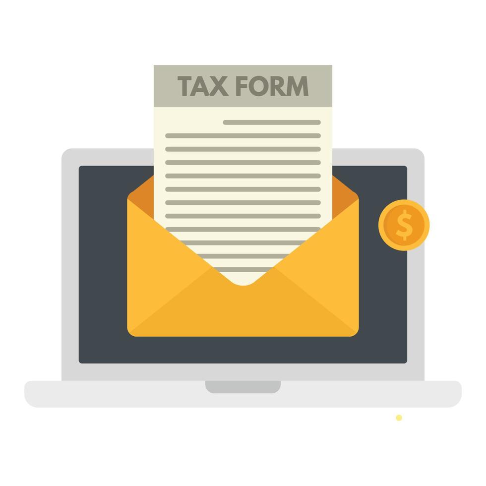 Laptop tax form icon, flat style vector