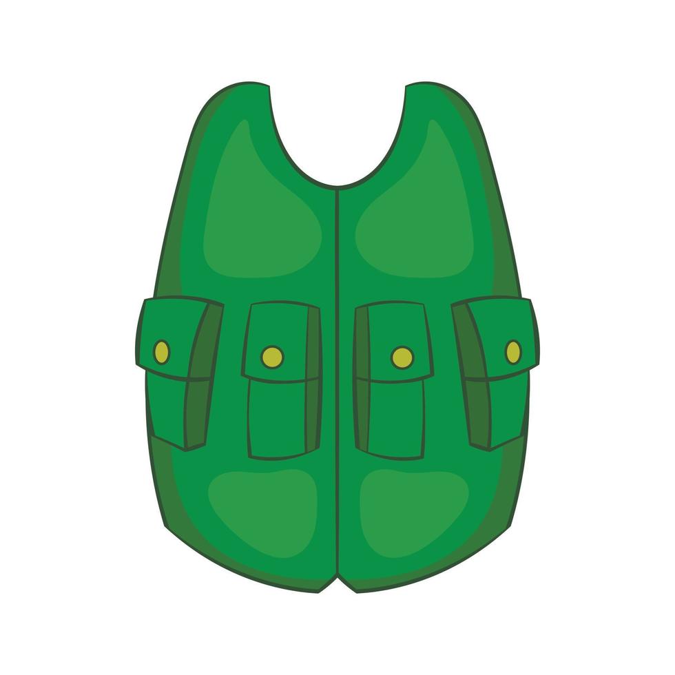 icono de chaleco de cazador verde, estilo de dibujos animados vector