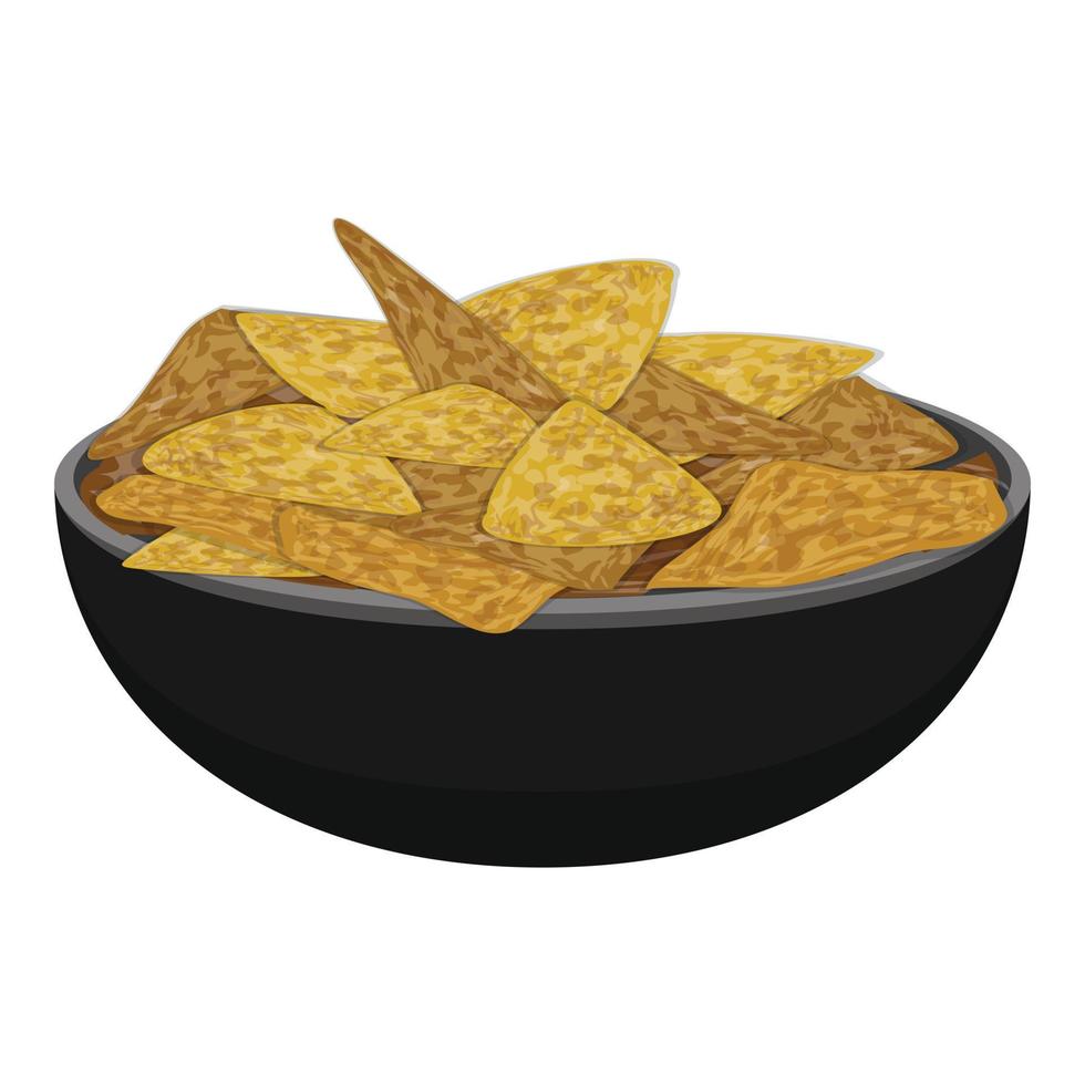 Plate of nachos icon, cartoon style vector