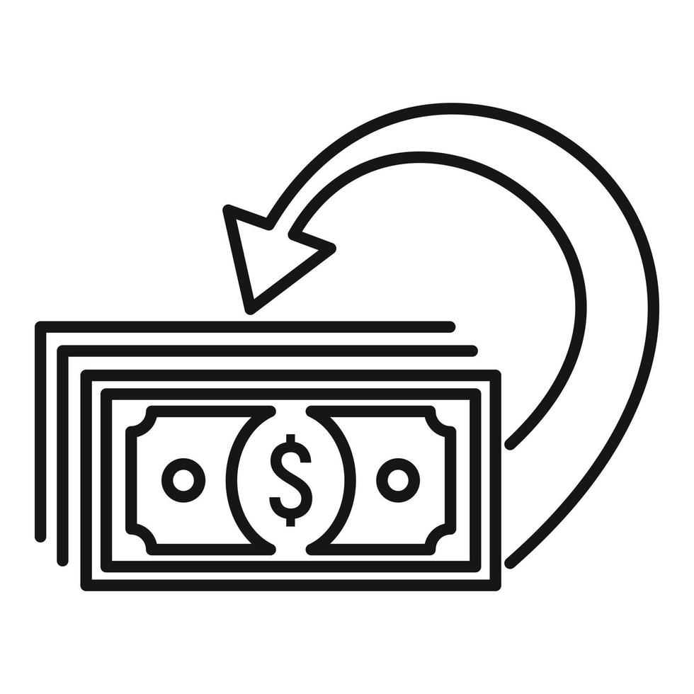 icono de devolución de dinero de la tienda, estilo de esquema vector