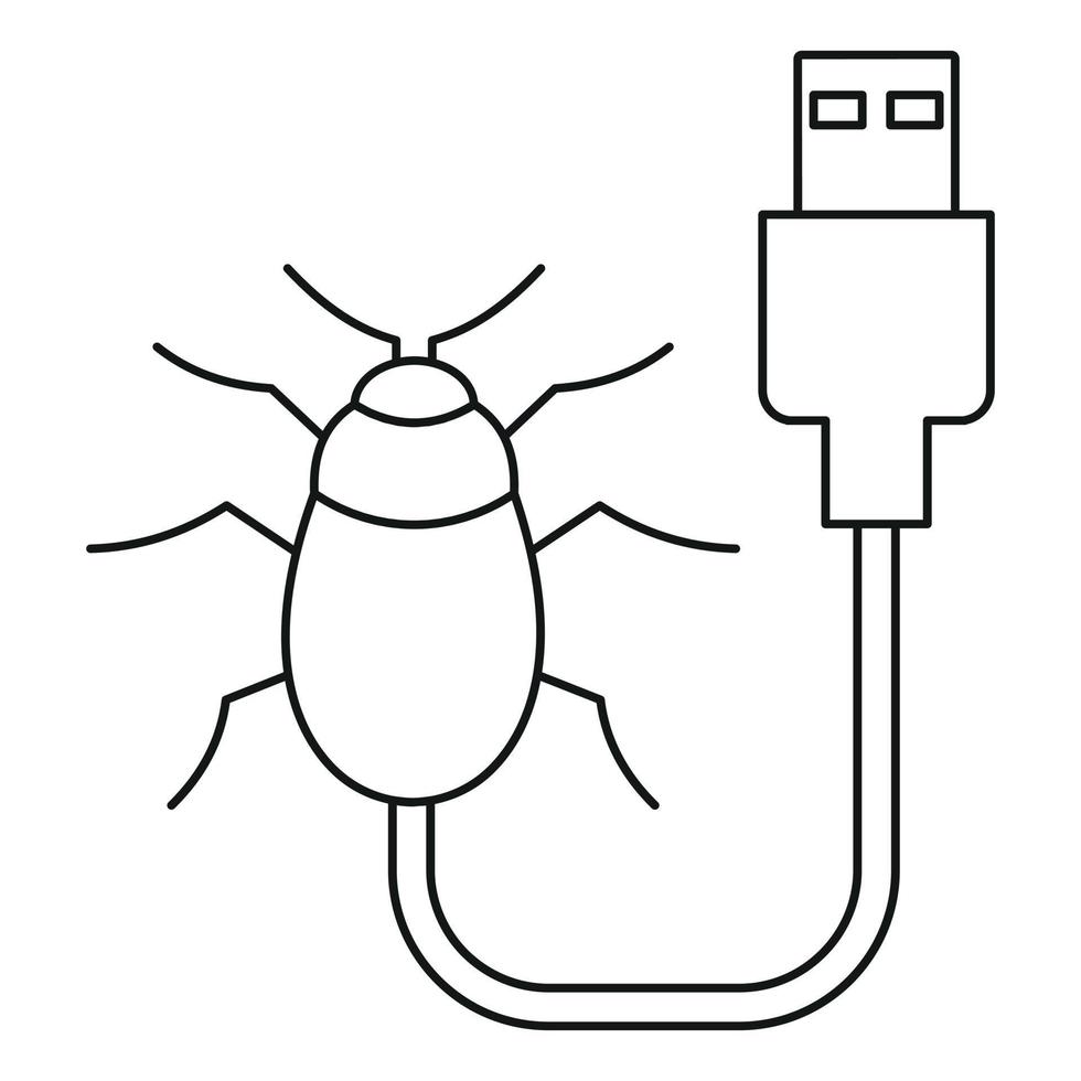 Usb bug icon, outline style vector