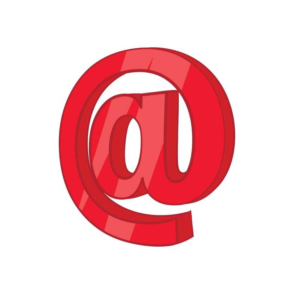 Red email sign icon, cartoon style vector