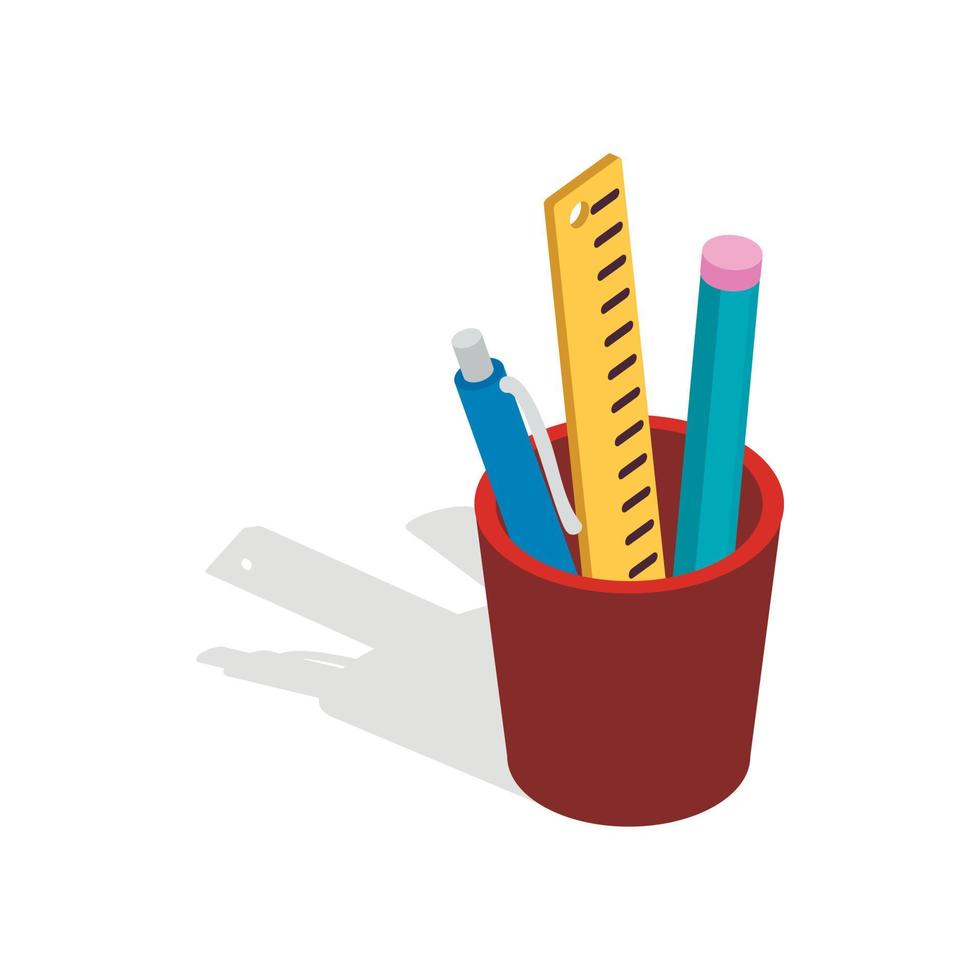 Stationery in brown cup icon, isometric 3d style vector