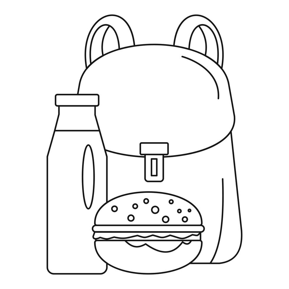 icono de hamburguesa de leche de mochila, estilo de contorno vector