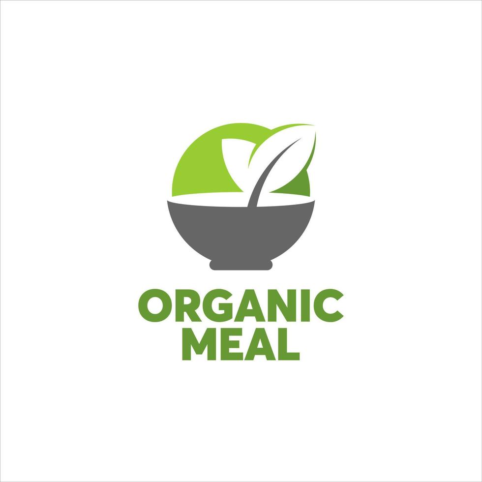 organic food logo simple modern bowl with leaf vector