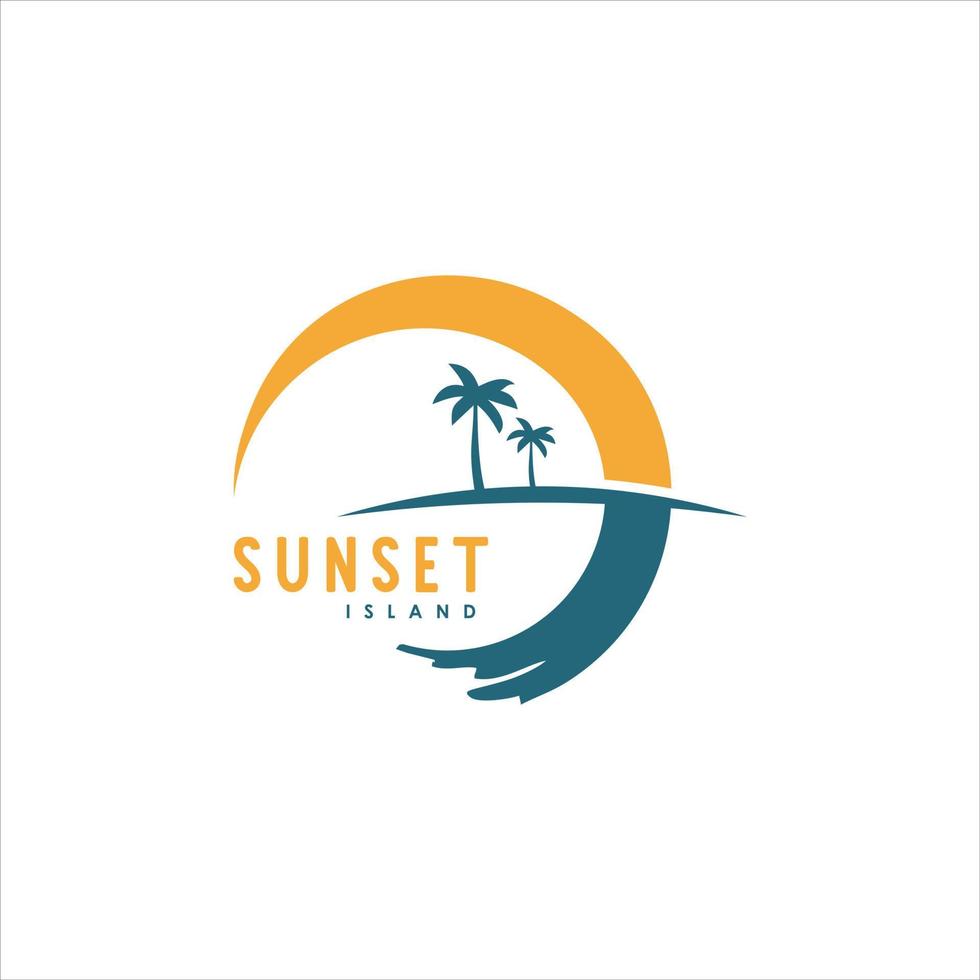 simple beach logo design of palm tree and sunset vector