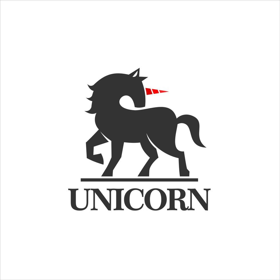 plantilla de diseño de logotipo de mascota de unicornio simple con cuerno rojo vector